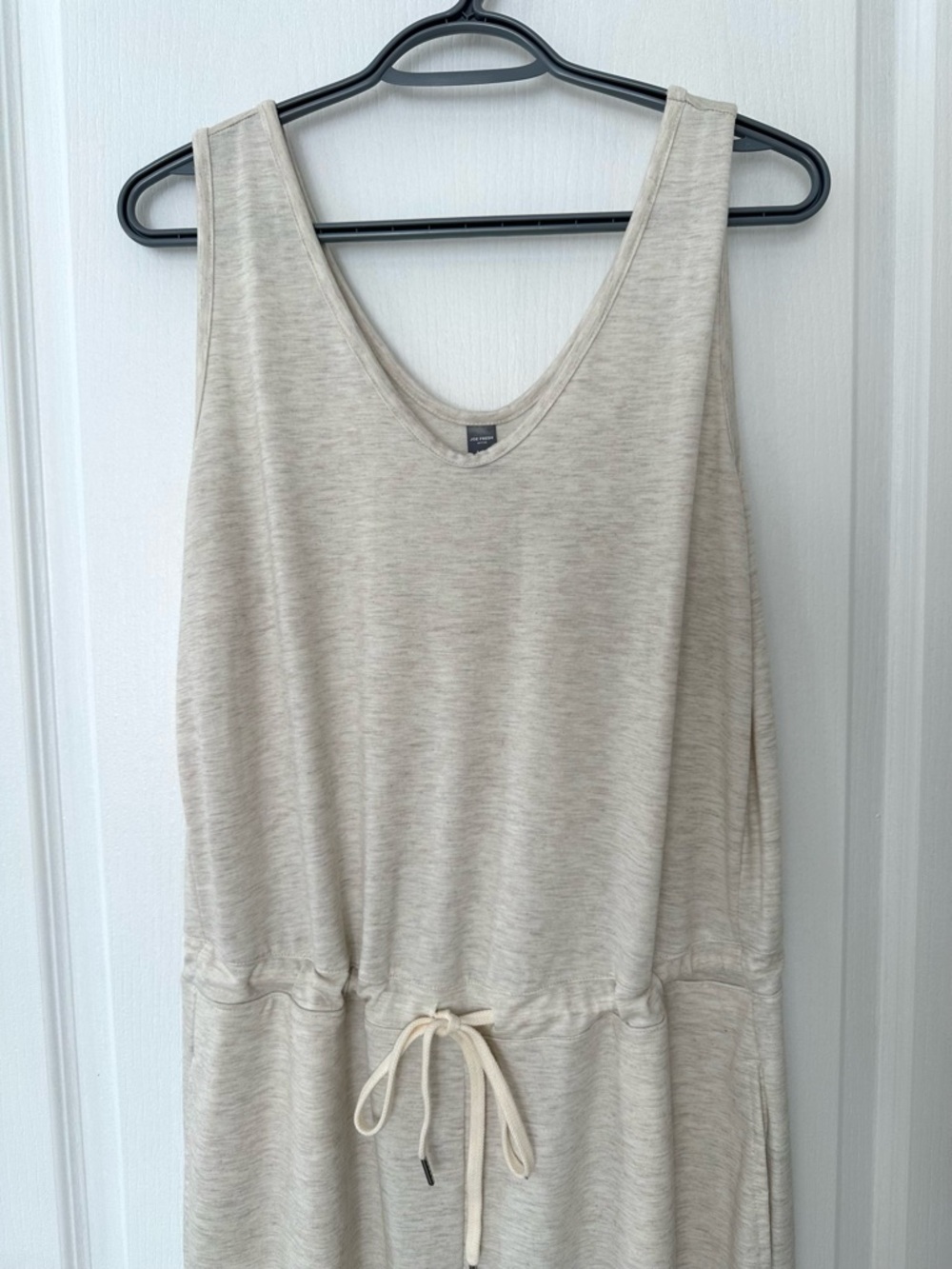 EUC Cream Heathered Sleeveless Drawstring Jumpsuit Lounge Full Length Sz Large - Picture 2 of 8